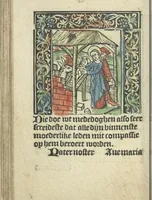 An illustration from Die ghetiden vanden seuen bitscappen Onser Lieuer Vrouwen. Die seuē psalme Onser Lieuer Vrouwen mitter letanie ende Onser Lieuer Vrouwen souter mitten artikelen vanden leuen en̄ passie Ons Heren Ihesu Cristi mitten figuren (1503)