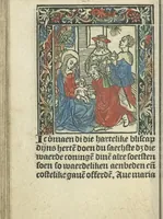 An illustration from Die ghetiden vanden seuen bitscappen Onser Lieuer Vrouwen. Die seuē psalme Onser Lieuer Vrouwen mitter letanie ende Onser Lieuer Vrouwen souter mitten artikelen vanden leuen en̄ passie Ons Heren Ihesu Cristi mitten figuren (1503)