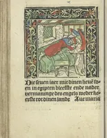 An illustration from Die ghetiden vanden seuen bitscappen Onser Lieuer Vrouwen. Die seuē psalme Onser Lieuer Vrouwen mitter letanie ende Onser Lieuer Vrouwen souter mitten artikelen vanden leuen en̄ passie Ons Heren Ihesu Cristi mitten figuren (1503)