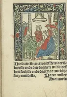 An illustration from Die ghetiden vanden seuen bitscappen Onser Lieuer Vrouwen. Die seuē psalme Onser Lieuer Vrouwen mitter letanie ende Onser Lieuer Vrouwen souter mitten artikelen vanden leuen en̄ passie Ons Heren Ihesu Cristi mitten figuren (1503)
