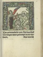 An illustration from Die ghetiden vanden seuen bitscappen Onser Lieuer Vrouwen. Die seuē psalme Onser Lieuer Vrouwen mitter letanie ende Onser Lieuer Vrouwen souter mitten artikelen vanden leuen en̄ passie Ons Heren Ihesu Cristi mitten figuren (1503)