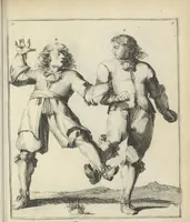 Picture 42 of 74 from Der Künstliche Ringer : oder dess Weyland Wolgeübeten und Berühmten Ring-Meisters Niclaus Petters Kurtze, jedoch Klare Unterweisung und Anleitung zu der Fürtrefflichen Ringe-Kunst: Daraus zulehrnen, evie man sich bey allerhand vorfallenden Schlägereyen fürsichtig beschützen, alle unredliche Anfälle ... abkehren, und seinem bosshafften Ansprenger Kunstgeschicklich begegnen könne (1674), leaf 106