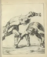 Picture 45 of 74 from Der Künstliche Ringer : oder dess Weyland Wolgeübeten und Berühmten Ring-Meisters Niclaus Petters Kurtze, jedoch Klare Unterweisung und Anleitung zu der Fürtrefflichen Ringe-Kunst: Daraus zulehrnen, evie man sich bey allerhand vorfallenden Schlägereyen fürsichtig beschützen, alle unredliche Anfälle ... abkehren, und seinem bosshafften Ansprenger Kunstgeschicklich begegnen könne (1674), leaf 112