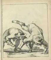 Picture 46 of 74 from Der Künstliche Ringer : oder dess Weyland Wolgeübeten und Berühmten Ring-Meisters Niclaus Petters Kurtze, jedoch Klare Unterweisung und Anleitung zu der Fürtrefflichen Ringe-Kunst: Daraus zulehrnen, evie man sich bey allerhand vorfallenden Schlägereyen fürsichtig beschützen, alle unredliche Anfälle ... abkehren, und seinem bosshafften Ansprenger Kunstgeschicklich begegnen könne (1674), leaf 114