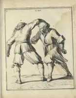 Picture 54 of 74 from Der Künstliche Ringer : oder dess Weyland Wolgeübeten und Berühmten Ring-Meisters Niclaus Petters Kurtze, jedoch Klare Unterweisung und Anleitung zu der Fürtrefflichen Ringe-Kunst: Daraus zulehrnen, evie man sich bey allerhand vorfallenden Schlägereyen fürsichtig beschützen, alle unredliche Anfälle ... abkehren, und seinem bosshafften Ansprenger Kunstgeschicklich begegnen könne (1674), leaf 130