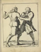 Picture 57 of 74 from Der Künstliche Ringer : oder dess Weyland Wolgeübeten und Berühmten Ring-Meisters Niclaus Petters Kurtze, jedoch Klare Unterweisung und Anleitung zu der Fürtrefflichen Ringe-Kunst: Daraus zulehrnen, evie man sich bey allerhand vorfallenden Schlägereyen fürsichtig beschützen, alle unredliche Anfälle ... abkehren, und seinem bosshafften Ansprenger Kunstgeschicklich begegnen könne (1674), leaf 136