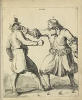Picture 58 of 74 from Der Künstliche Ringer : oder dess Weyland Wolgeübeten und Berühmten Ring-Meisters Niclaus Petters Kurtze, jedoch Klare Unterweisung und Anleitung zu der Fürtrefflichen Ringe-Kunst: Daraus zulehrnen, evie man sich bey allerhand vorfallenden Schlägereyen fürsichtig beschützen, alle unredliche Anfälle ... abkehren, und seinem bosshafften Ansprenger Kunstgeschicklich begegnen könne (1674), leaf 138