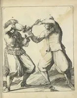Picture 60 of 74 from Der Künstliche Ringer : oder dess Weyland Wolgeübeten und Berühmten Ring-Meisters Niclaus Petters Kurtze, jedoch Klare Unterweisung und Anleitung zu der Fürtrefflichen Ringe-Kunst: Daraus zulehrnen, evie man sich bey allerhand vorfallenden Schlägereyen fürsichtig beschützen, alle unredliche Anfälle ... abkehren, und seinem bosshafften Ansprenger Kunstgeschicklich begegnen könne (1674), leaf 142