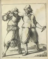 Picture 61 of 74 from Der Künstliche Ringer : oder dess Weyland Wolgeübeten und Berühmten Ring-Meisters Niclaus Petters Kurtze, jedoch Klare Unterweisung und Anleitung zu der Fürtrefflichen Ringe-Kunst: Daraus zulehrnen, evie man sich bey allerhand vorfallenden Schlägereyen fürsichtig beschützen, alle unredliche Anfälle ... abkehren, und seinem bosshafften Ansprenger Kunstgeschicklich begegnen könne (1674), leaf 144