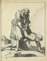 Picture 64 of 74 from Der Künstliche Ringer : oder dess Weyland Wolgeübeten und Berühmten Ring-Meisters Niclaus Petters Kurtze, jedoch Klare Unterweisung und Anleitung zu der Fürtrefflichen Ringe-Kunst: Daraus zulehrnen, evie man sich bey allerhand vorfallenden Schlägereyen fürsichtig beschützen, alle unredliche Anfälle ... abkehren, und seinem bosshafften Ansprenger Kunstgeschicklich begegnen könne (1674), leaf 150