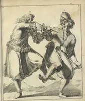 Picture 65 of 74 from Der Künstliche Ringer : oder dess Weyland Wolgeübeten und Berühmten Ring-Meisters Niclaus Petters Kurtze, jedoch Klare Unterweisung und Anleitung zu der Fürtrefflichen Ringe-Kunst: Daraus zulehrnen, evie man sich bey allerhand vorfallenden Schlägereyen fürsichtig beschützen, alle unredliche Anfälle ... abkehren, und seinem bosshafften Ansprenger Kunstgeschicklich begegnen könne (1674), leaf 152
