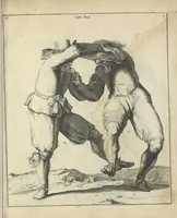 Picture 70 of 74 from Der Künstliche Ringer : oder dess Weyland Wolgeübeten und Berühmten Ring-Meisters Niclaus Petters Kurtze, jedoch Klare Unterweisung und Anleitung zu der Fürtrefflichen Ringe-Kunst: Daraus zulehrnen, evie man sich bey allerhand vorfallenden Schlägereyen fürsichtig beschützen, alle unredliche Anfälle ... abkehren, und seinem bosshafften Ansprenger Kunstgeschicklich begegnen könne (1674), leaf 162