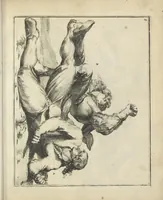 An illustration from Der Künstliche Ringer : oder dess Weyland Wolgeübeten und Berühmten Ring-Meisters Niclaus Petters Kurtze, jedoch Klare Unterweisung und Anleitung zu der Fürtrefflichen Ringe-Kunst: Daraus zulehrnen, evie man sich bey allerhand vorfallenden Schlägereyen fürsichtig beschützen, alle unredliche Anfälle ... abkehren, und seinem bosshafften Ansprenger Kunstgeschicklich begegnen könne (1674)