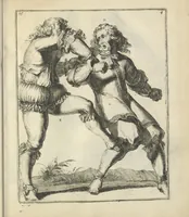 Picture 32 of 74 from Der Künstliche Ringer : oder dess Weyland Wolgeübeten und Berühmten Ring-Meisters Niclaus Petters Kurtze, jedoch Klare Unterweisung und Anleitung zu der Fürtrefflichen Ringe-Kunst: Daraus zulehrnen, evie man sich bey allerhand vorfallenden Schlägereyen fürsichtig beschützen, alle unredliche Anfälle ... abkehren, und seinem bosshafften Ansprenger Kunstgeschicklich begegnen könne (1674), leaf 86