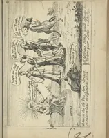 An illustration from England's remembrancer: or, A humorous, sarcastical, and political collection of characters and caricaturas : containing, an account of men famous and infamous... in short, of every thing that engaged the public attention during 1756 and 1757. In copper-plates. To which is prefixed, a key, explanatory of the nature and design of each, by the great masters themselves (1758)