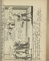 An illustration from England's remembrancer: or, A humorous, sarcastical, and political collection of characters and caricaturas : containing, an account of men famous and infamous... in short, of every thing that engaged the public attention during 1756 and 1757. In copper-plates. To which is prefixed, a key, explanatory of the nature and design of each, by the great masters themselves (1758)