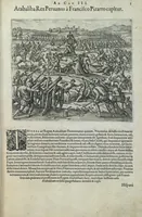 Picture 21 of 42 from Americae pars sexta, sive, Historiae ab Hieronymo Be[n]zono Mediolane[n]se scriptae, sectio tertia, res no[n] minus nobiles & admiratione plenas continens, quàm praecedentes duae : in hac enim reperies, qua ratione Hispani opule[n]tissimas illas Peruäni regni provincias occuparint, capto Rege Atabaliba, dei[n]de orta inter ipsos Hispanos in eo regno civilia bella : additus est brevis de Fortunatis insulis co[m]mentariolus in duo capita distinctus : item additiones ad singula capita historiam illustrantes : accessit Peruäni regni chorographica tabula (1596), leaf 134