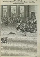 Picture 25 of 42 from Americae pars sexta, sive, Historiae ab Hieronymo Be[n]zono Mediolane[n]se scriptae, sectio tertia, res no[n] minus nobiles & admiratione plenas continens, quàm praecedentes duae : in hac enim reperies, qua ratione Hispani opule[n]tissimas illas Peruäni regni provincias occuparint, capto Rege Atabaliba, dei[n]de orta inter ipsos Hispanos in eo regno civilia bella : additus est brevis de Fortunatis insulis co[m]mentariolus in duo capita distinctus : item additiones ad singula capita historiam illustrantes : accessit Peruäni regni chorographica tabula (1596), leaf 142