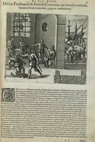 Picture 36 of 42 from Americae pars sexta, sive, Historiae ab Hieronymo Be[n]zono Mediolane[n]se scriptae, sectio tertia, res no[n] minus nobiles & admiratione plenas continens, quàm praecedentes duae : in hac enim reperies, qua ratione Hispani opule[n]tissimas illas Peruäni regni provincias occuparint, capto Rege Atabaliba, dei[n]de orta inter ipsos Hispanos in eo regno civilia bella : additus est brevis de Fortunatis insulis co[m]mentariolus in duo capita distinctus : item additiones ad singula capita historiam illustrantes : accessit Peruäni regni chorographica tabula (1596), leaf 164