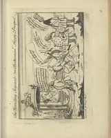 An illustration from A political and satirical history of the years 1756, 1757, 1758, 1759, 1760, 1761, and 1762. : In a series of 112 humourous and entertaining prints. Contraining all the most remarkable transactions, characters and caricatures of those memorable years. To which is annexed, an explanatory account or key to every print (1762)