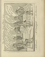 An illustration from A political and satirical history of the years 1756, 1757, 1758, 1759, 1760, 1761, and 1762. : In a series of 112 humourous and entertaining prints. Contraining all the most remarkable transactions, characters and caricatures of those memorable years. To which is annexed, an explanatory account or key to every print (1762)