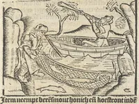 An illustration from Dit boecxken leert hoe men mach voghelen vanghen metten handen. Ende hoemen mach visschen vanghe[n] mette[n] handen ande oeck andersins (1500)