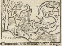 An illustration from Dit boecxken leert hoe men mach voghelen vanghen metten handen. Ende hoemen mach visschen vanghe[n] mette[n] handen ande oeck andersins (1500)