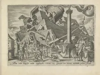 An illustration from Damvs tibi, benigne lector, vno libello tanqvam in specvlo exhibitas, memorabiliores Ivdaea gentis clades : vt delictorvm semper comites, ita cvm presenti, tvm posterae aetati pro exemplis fvtvras (1570)