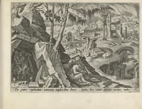An illustration from Damvs tibi, benigne lector, vno libello tanqvam in specvlo exhibitas, memorabiliores Ivdaea gentis clades : vt delictorvm semper comites, ita cvm presenti, tvm posterae aetati pro exemplis fvtvras (1570)