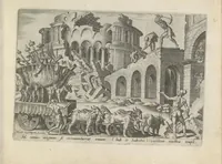 An illustration from Damvs tibi, benigne lector, vno libello tanqvam in specvlo exhibitas, memorabiliores Ivdaea gentis clades : vt delictorvm semper comites, ita cvm presenti, tvm posterae aetati pro exemplis fvtvras (1570)