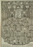 An illustration from Description du jubilé de sept cens ans de S. Macaire, patron particulier contre la peste, qui sera céléré dans la ville de Grand ... a commencer le 30. de mai jusqu'au 15. juin 1767, avec le détail ultérieur des cérémonies, solemnités, cavalcade, ornemens & feux d'artifice, &c. &c. qui auront lieu à cette occasion (1767)