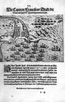 An illustration from Additamentvm; das ist, Zuthuung zweyer fürnemmer Reysen ... Herrn Francisci Draken ... in die West Indien vnd Americam gethan : neben noch etlichen Figuren ... so beydes in das siebende vnd achte Theil Americae gehören. Item, die Reyse der holländischen Armada in die Insel Gross Canarien , welche ... 1599 ... von Holland ... ausgefahren (1600)