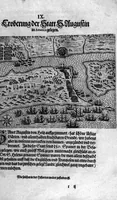 An illustration from Additamentvm; das ist, Zuthuung zweyer fürnemmer Reysen ... Herrn Francisci Draken ... in die West Indien vnd Americam gethan : neben noch etlichen Figuren ... so beydes in das siebende vnd achte Theil Americae gehören. Item, die Reyse der holländischen Armada in die Insel Gross Canarien , welche ... 1599 ... von Holland ... ausgefahren (1600)