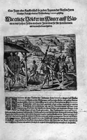 An illustration from Additamentvm; das ist, Zuthuung zweyer fürnemmer Reysen ... Herrn Francisci Draken ... in die West Indien vnd Americam gethan : neben noch etlichen Figuren ... so beydes in das siebende vnd achte Theil Americae gehören. Item, die Reyse der holländischen Armada in die Insel Gross Canarien , welche ... 1599 ... von Holland ... ausgefahren (1600)