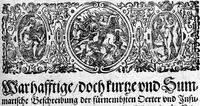 Picture 25 of 40 from Additamentum, oder Anhang dess neundten Theils Americae : welches ist ein warhafftige vnnd eygentliche Beschreibung der langwirigen ... Schiffahrt, so Oliuier van Noort ... durch das ... Fretum Magellanum, vmb die gantze Kugel der Welt ... gethan ... hat (1602), leaf 106