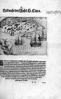 Picture 31 of 40 from Additamentum, oder Anhang dess neundten Theils Americae : welches ist ein warhafftige vnnd eygentliche Beschreibung der langwirigen ... Schiffahrt, so Oliuier van Noort ... durch das ... Fretum Magellanum, vmb die gantze Kugel der Welt ... gethan ... hat (1602), leaf 112