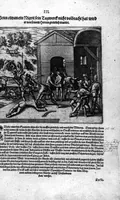 Picture 61 of 81 from Americae das fünffte Buch, vol schöner vnerhörter Historien, auss dem andern Theil Ioannis Benzonis gezogen: von der Spanier Wüten, beyd wider ... die Nigriten, vnnd auch die ... Indianer: wie die Spanier von den frantzösischen Meerräubern ... angriffen vnd geplündert worden ... wie sie erstlich das Neuwe Spanien erfunden haben ... Sampt ... Erklärung der Historien ... Auch einer Landtafel, dess Neuwen Spanien (1613), leaf 126