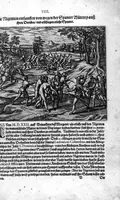 Picture 62 of 81 from Americae das fünffte Buch, vol schöner vnerhörter Historien, auss dem andern Theil Ioannis Benzonis gezogen: von der Spanier Wüten, beyd wider ... die Nigriten, vnnd auch die ... Indianer: wie die Spanier von den frantzösischen Meerräubern ... angriffen vnd geplündert worden ... wie sie erstlich das Neuwe Spanien erfunden haben ... Sampt ... Erklärung der Historien ... Auch einer Landtafel, dess Neuwen Spanien (1613), leaf 127