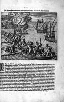 Picture 65 of 81 from Americae das fünffte Buch, vol schöner vnerhörter Historien, auss dem andern Theil Ioannis Benzonis gezogen: von der Spanier Wüten, beyd wider ... die Nigriten, vnnd auch die ... Indianer: wie die Spanier von den frantzösischen Meerräubern ... angriffen vnd geplündert worden ... wie sie erstlich das Neuwe Spanien erfunden haben ... Sampt ... Erklärung der Historien ... Auch einer Landtafel, dess Neuwen Spanien (1613), leaf 130