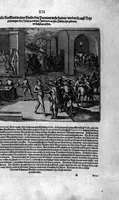 Picture 70 of 81 from Americae das fünffte Buch, vol schöner vnerhörter Historien, auss dem andern Theil Ioannis Benzonis gezogen: von der Spanier Wüten, beyd wider ... die Nigriten, vnnd auch die ... Indianer: wie die Spanier von den frantzösischen Meerräubern ... angriffen vnd geplündert worden ... wie sie erstlich das Neuwe Spanien erfunden haben ... Sampt ... Erklärung der Historien ... Auch einer Landtafel, dess Neuwen Spanien (1613), leaf 135