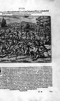 Picture 76 of 81 from Americae das fünffte Buch, vol schöner vnerhörter Historien, auss dem andern Theil Ioannis Benzonis gezogen: von der Spanier Wüten, beyd wider ... die Nigriten, vnnd auch die ... Indianer: wie die Spanier von den frantzösischen Meerräubern ... angriffen vnd geplündert worden ... wie sie erstlich das Neuwe Spanien erfunden haben ... Sampt ... Erklärung der Historien ... Auch einer Landtafel, dess Neuwen Spanien (1613), leaf 141