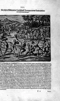 Picture 79 of 81 from Americae das fünffte Buch, vol schöner vnerhörter Historien, auss dem andern Theil Ioannis Benzonis gezogen: von der Spanier Wüten, beyd wider ... die Nigriten, vnnd auch die ... Indianer: wie die Spanier von den frantzösischen Meerräubern ... angriffen vnd geplündert worden ... wie sie erstlich das Neuwe Spanien erfunden haben ... Sampt ... Erklärung der Historien ... Auch einer Landtafel, dess Neuwen Spanien (1613), leaf 144