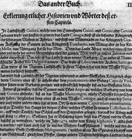 An illustration from Americae das fünffte Buch, vol schöner vnerhörter Historien, auss dem andern Theil Ioannis Benzonis gezogen: von der Spanier Wüten, beyd wider ... die Nigriten, vnnd auch die ... Indianer: wie die Spanier von den frantzösischen Meerräubern ... angriffen vnd geplündert worden ... wie sie erstlich das Neuwe Spanien erfunden haben ... Sampt ... Erklärung der Historien ... Auch einer Landtafel, dess Neuwen Spanien (1613)