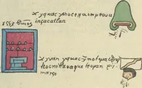 Picture 80 of 140 from Histoire de la nation Mexicaine, depuis le départ d'Aztlan jusqu'à l'arrivée des conquérants espanols (et au delà 1607) : manuscrit figuratif acompagné de texte en langue Nahuatl ou Mexicaine suivi d'une traduction en français (1893), leaf 105