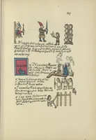 An illustration from Histoire de la nation Mexicaine, depuis le départ d'Aztlan jusqu'à l'arrivée des conquérants espanols (et au delà 1607) : manuscrit figuratif acompagné de texte en langue Nahuatl ou Mexicaine suivi d'une traduction en français (1893)