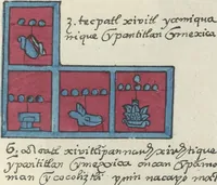 Picture 27 of 140 from Histoire de la nation Mexicaine, depuis le départ d'Aztlan jusqu'à l'arrivée des conquérants espanols (et au delà 1607) : manuscrit figuratif acompagné de texte en langue Nahuatl ou Mexicaine suivi d'une traduction en français (1893), leaf 38