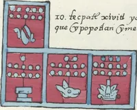 Picture 32 of 140 from Histoire de la nation Mexicaine, depuis le départ d'Aztlan jusqu'à l'arrivée des conquérants espanols (et au delà 1607) : manuscrit figuratif acompagné de texte en langue Nahuatl ou Mexicaine suivi d'une traduction en français (1893), leaf 42
