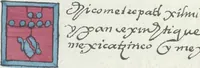 Picture 40 of 140 from Histoire de la nation Mexicaine, depuis le départ d'Aztlan jusqu'à l'arrivée des conquérants espanols (et au delà 1607) : manuscrit figuratif acompagné de texte en langue Nahuatl ou Mexicaine suivi d'une traduction en français (1893), leaf 53