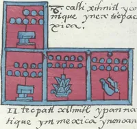 Picture 41 of 140 from Histoire de la nation Mexicaine, depuis le départ d'Aztlan jusqu'à l'arrivée des conquérants espanols (et au delà 1607) : manuscrit figuratif acompagné de texte en langue Nahuatl ou Mexicaine suivi d'une traduction en français (1893), leaf 54