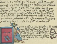 Picture 72 of 140 from Histoire de la nation Mexicaine, depuis le départ d'Aztlan jusqu'à l'arrivée des conquérants espanols (et au delà 1607) : manuscrit figuratif acompagné de texte en langue Nahuatl ou Mexicaine suivi d'une traduction en français (1893), leaf 97
